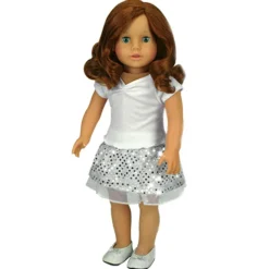 Kids Teamson Sophia's Flat Glitter Shoes with Bow for 18" Dolls, Silver- FINAL SALE