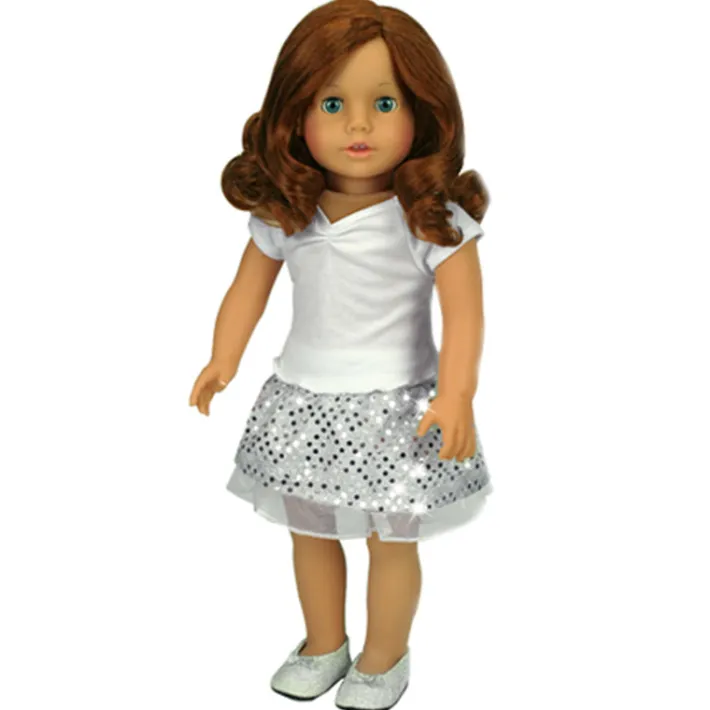 Kids Teamson Sophia's Flat Glitter Shoes with Bow for 18" Dolls, Silver- FINAL SALE
