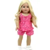 Kids Teamson Sophia’s Floral Lace-Trimmed Two-Piece Matching Pajama Set for 18” Dolls, Hot Pink