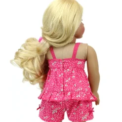 Kids Teamson Sophia’s Floral Lace-Trimmed Two-Piece Matching Pajama Set for 18” Dolls, Hot Pink
