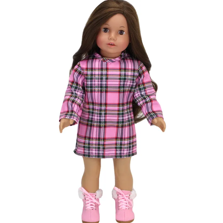 Kids Teamson Sophia's Fur Trimmed Green Parka, Pink Plaid Dress, and Lace-Up Pink Boots for 18" Dolls- FINAL SALE