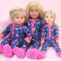 Kids Teamson Sophia’s Hot Cocoa Print Long-Sleeved Onesie with Fuzzy Slippers for 18” Dolls, Navy/Hot Pink