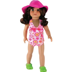 Kids Teamson Sophia's Hot Pink Floral Bathing Suit & Wide-Brimmed Floppy Hat Summer Set for 18" Dolls- FINAL SALE