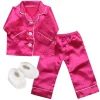 Kids Teamson Sophia's Hot Pink Satin Pajamas and White Fuzzy Slippers Set for 18" Dolls
