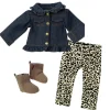 Kids Teamson Sophia's Jean Jacket, Cheetah Print Leggings, and Brown Faux Suede Booties for 18" Dolls- FINAL SALE