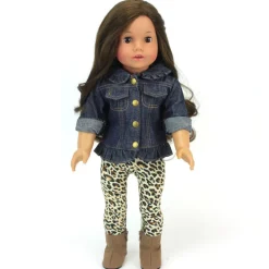 Kids Teamson Sophia's Jean Jacket, Cheetah Print Leggings, and Brown Faux Suede Booties for 18" Dolls- FINAL SALE