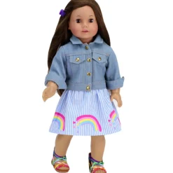Kids Teamson Sophia's Jean Jacket with Rainbow Graphic for 18" Dolls, Blue- FINAL SALE