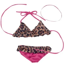 Kids Teamson Sophia's Leopard Print Bikini Swimsuit with Ruffle Details for 18"Dolls, Tan/Hot Pink- FINAL SALE