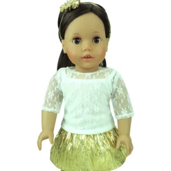 Kids Teamson Sophia's Long-Sleeve Lace Shirt, Gold Tutu Skirt and Matching Headband for 18