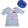 Kids Teamson Sophia's Long-Sleeved Striped Eiffel Tower T-Shirt Dress and Velour Beret for 18" Dolls, Royal Blue/White- FINAL SALE