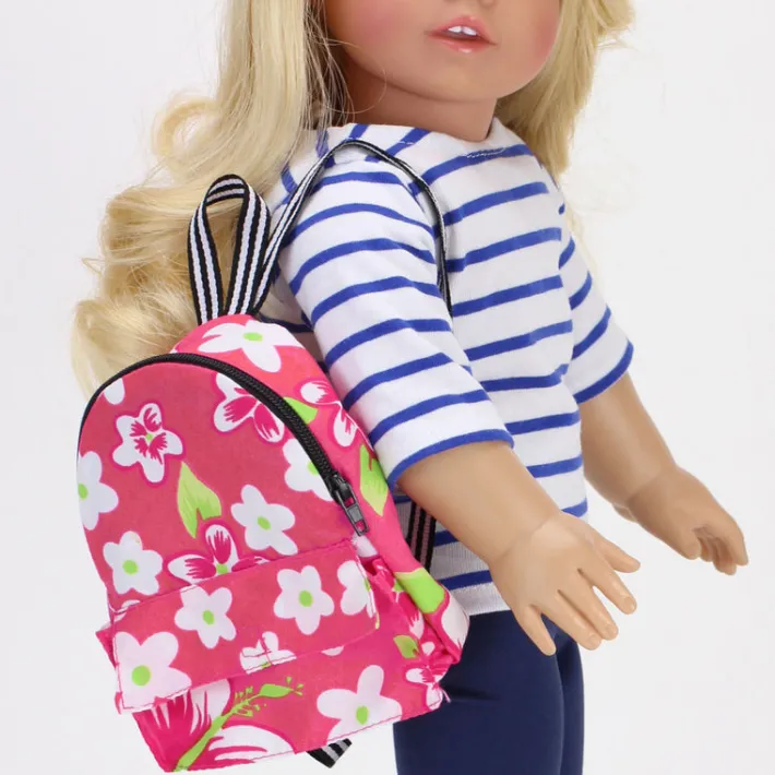 Kids Teamson Sophia's Nylon White Floral Print Backpack for 18" Dolls, Hot Pink