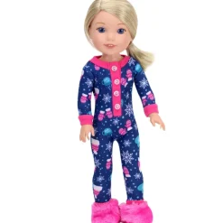 Kids Teamson Sophia's One-Piece Winter Pajamas and Slippers for 14.5