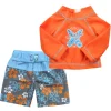 Kids Teamson Sophia's Orange Surf Shirt and Blue/Gray Floral Swim Trunks for 18" Dolls