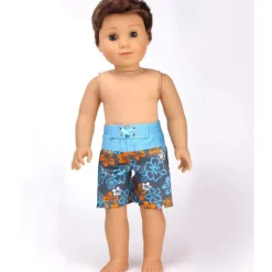Kids Teamson Sophia's Orange Surf Shirt and Blue/Gray Floral Swim Trunks for 18
