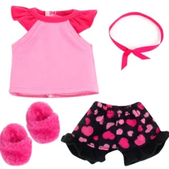 Kids Teamson Sophia's Pajama Set with Slippers for 14.5" Dolls, Pink/Black