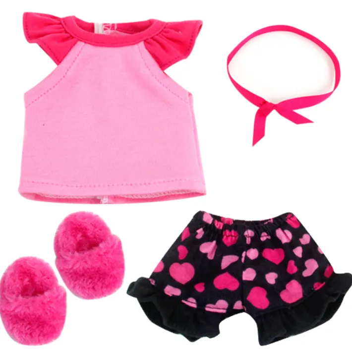 Kids Teamson Sophia's Pajama Set with Slippers for 14.5" Dolls, Pink/Black