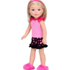 Kids Teamson Sophia's Pajama Set with Slippers for 14.5" Dolls, Pink/Black