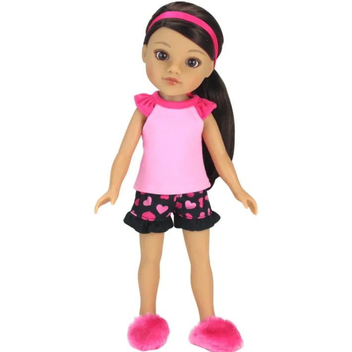 Kids Teamson Sophia's Pajama Set with Slippers for 14.5" Dolls, Pink/Black
