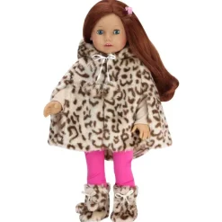 Kids Teamson Sophia's 3-Piece Animal Print Faux Fur Cape and Matching Boots with Hot Pink Leggings for 18" Dolls- FINAL SALE