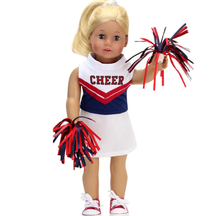 Kids Teamson Sophia's 4-Piece Cheerleading Uniform with Pom Poms and Tennis Shoes for 18" Dolls, White/Red