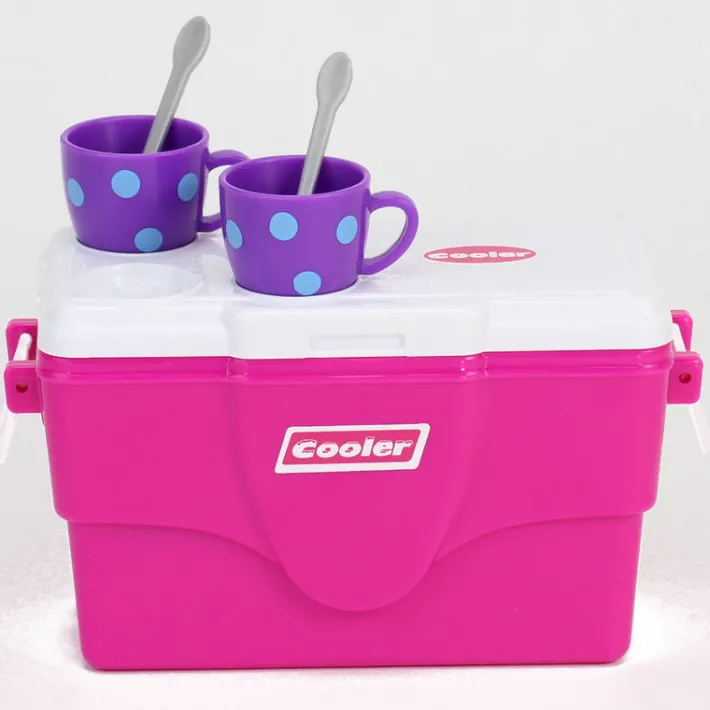 Kids Teamson Sophia's 11-Piece Cooler, Mugs and Grocery Food Set for 18'' Dolls, Hot Pink- FINAL SALE