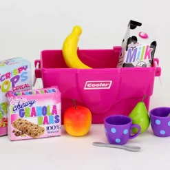 Kids Teamson Sophia's 11-Piece Cooler, Mugs and Grocery Food Set for 18'' Dolls, Hot Pink- FINAL SALE