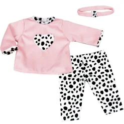 Kids Teamson Sophia's 3-Piece Dalmatian Print Outfit for 15" Baby Dolls, Pink/Black/White