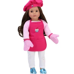 Kids Teamson Sophia's 3-Piece Embroidered Apron and Hat and Gingham Oven Mitts for 18" Dolls, Hot Pink- FINAL SALE