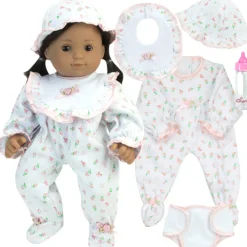 Kids Teamson Sophia's 5-Piece Floral Print Outfit and Bottle for 15'' Baby Dolls, White/Pink