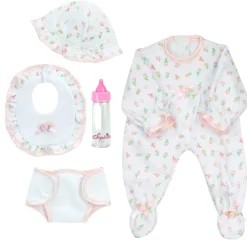 Kids Teamson Sophia's 5-Piece Floral Print Outfit and Bottle for 15'' Baby Dolls, White/Pink