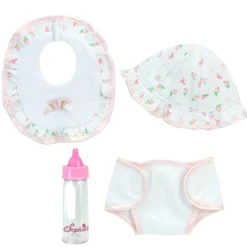 Kids Teamson Sophia's 5-Piece Floral Print Outfit and Bottle for 15'' Baby Dolls, White/Pink
