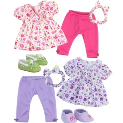 Kids Teamson Sophia's 8-Piece Flower Tunic and Legging Outfits for 15" Baby Dolls, Multi