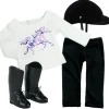 Kids Teamson Sophia's 4-Piece Horseback Riding Outfit with Riding Helmet and Boots Set for 18'' Dolls, Black/White