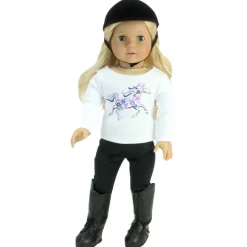Kids Teamson Sophia's 4-Piece Horseback Riding Outfit with Riding Helmet and Boots Set for 18'' Dolls, Black/White