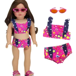 Kids Teamson Sophia's 2-Piece Hot Pink Print Swimsuit with Navy Ruffled Trim for 18" Dolls- FINAL SALE
