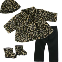 Kids Teamson Sophia’s 4-Piece Leopard Print Coat, Hat, and Boots with Black Leggings for 18" Dolls, Multi