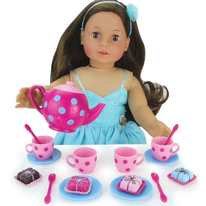 Kids Teamson Sophia's 17-Piece Tea Set with Petit Four Cakes for 18" Dolls, Multi- FINAL SALE