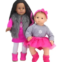 Kids Teamson Sophia’s 4-Piece Tee, Tutu, Headband, and Booties for 15" Baby Dolls, Gray/Pink