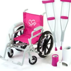 Kids Teamson Sophia’s 6-Piece Wheelchair, Crutches, Bandage, and Casts Set for 18” Dolls, White/Pink
