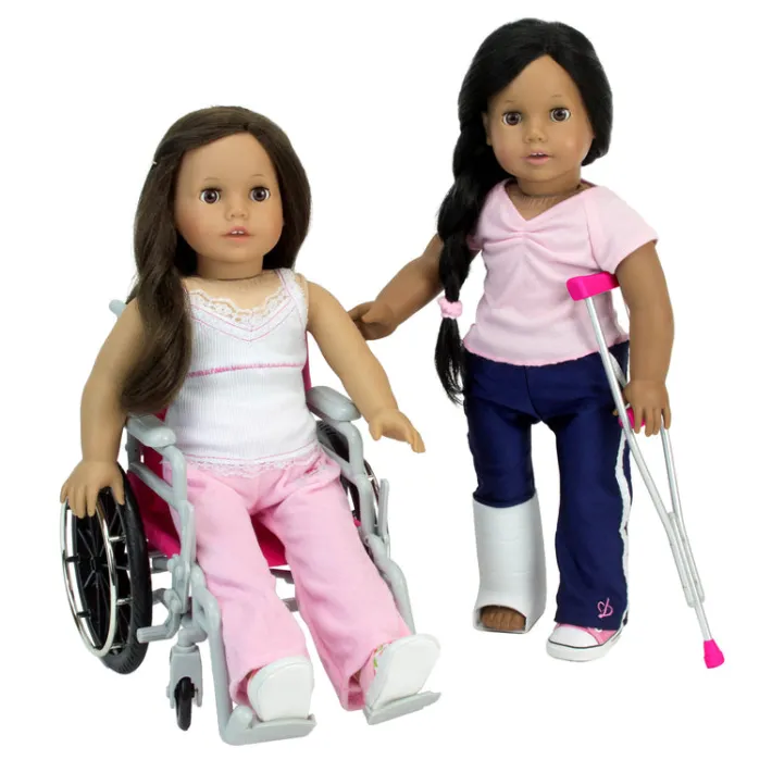 Kids Teamson Sophia’s 6-Piece Wheelchair, Crutches, Bandage, and Casts Set for 18” Dolls, White/Pink