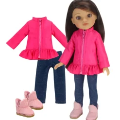 Kids Teamson Sophia's 3-Piece Winter Outfit with Boots for 14.5" Dolls, Hot Pink
