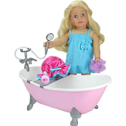 Kids Teamson Sophia’s Pink Bathtub and Shower Accessories Set for 18" Dolls