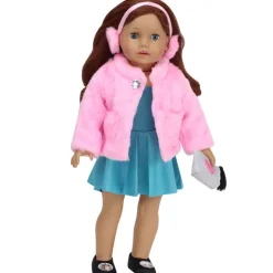 Kids Teamson Sophia’s Pink Faux Fur Coat and Earmuff Headband Set for 18" Dolls, Pink