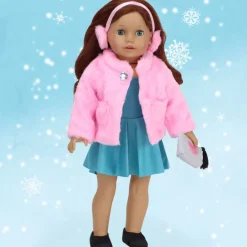 Kids Teamson Sophia’s Pink Faux Fur Coat and Earmuff Headband Set for 18
