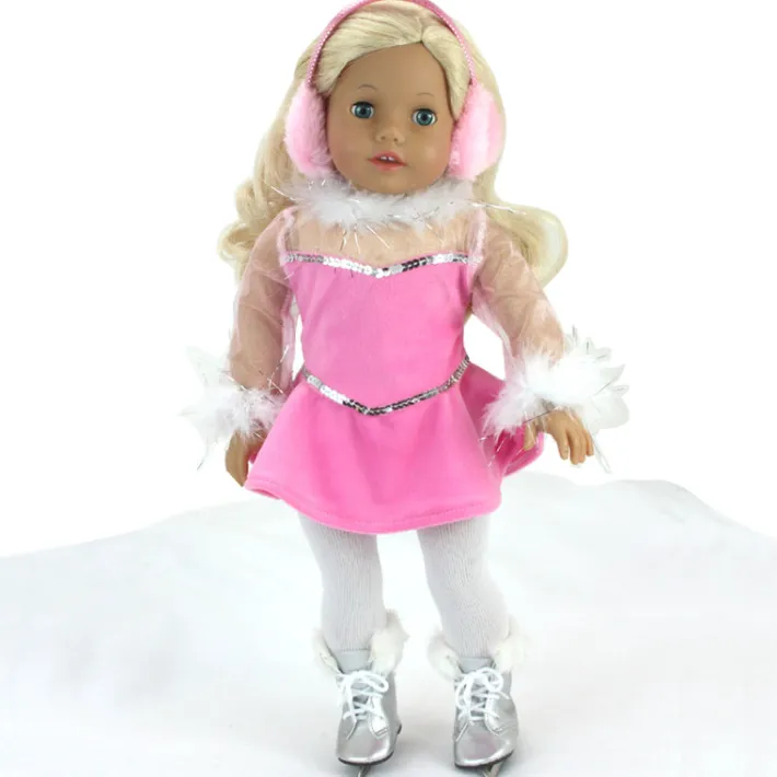 Kids Teamson Sophia's Pink Velvet with White Faux Fur Trim and Mesh Sleeves Ice Skating Costume for 18's Dolls -FINAL SALE