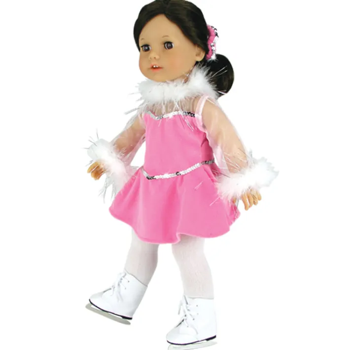 Kids Teamson Sophia's Pink Velvet with White Faux Fur Trim and Mesh Sleeves Ice Skating Costume for 18's Dolls -FINAL SALE