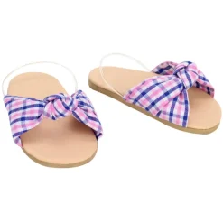 Kids Teamson Sophia's Plaid Fabric Knot Sandal for 18" Dolls, Pink/Blue- FINAL SALE