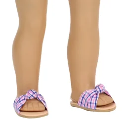 Kids Teamson Sophia's Plaid Fabric Knot Sandal for 18" Dolls, Pink/Blue- FINAL SALE