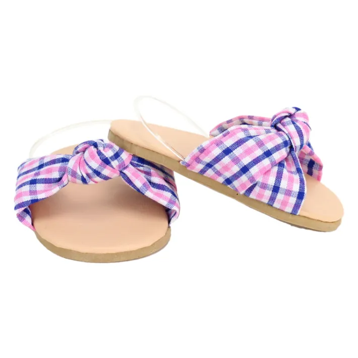 Kids Teamson Sophia's Plaid Fabric Knot Sandal for 18" Dolls, Pink/Blue- FINAL SALE