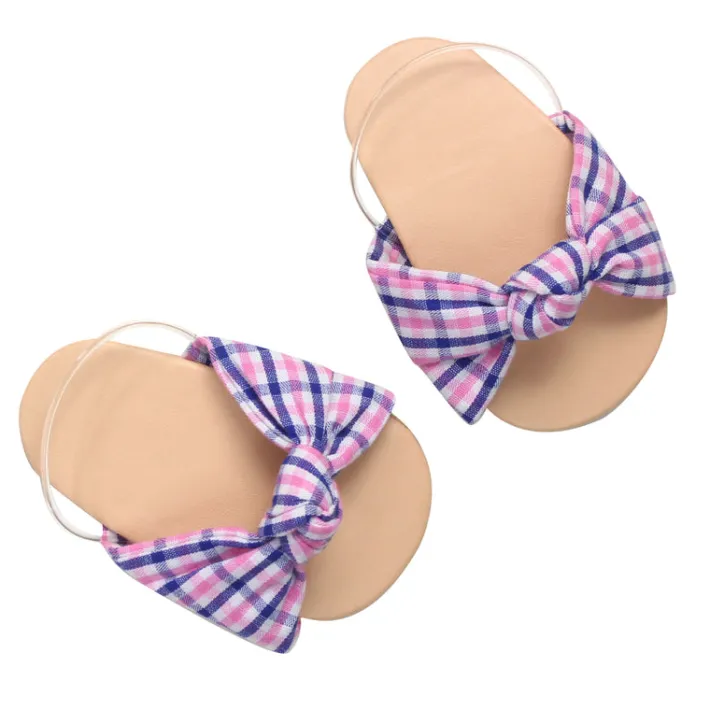 Kids Teamson Sophia's Plaid Fabric Knot Sandal for 18" Dolls, Pink/Blue- FINAL SALE